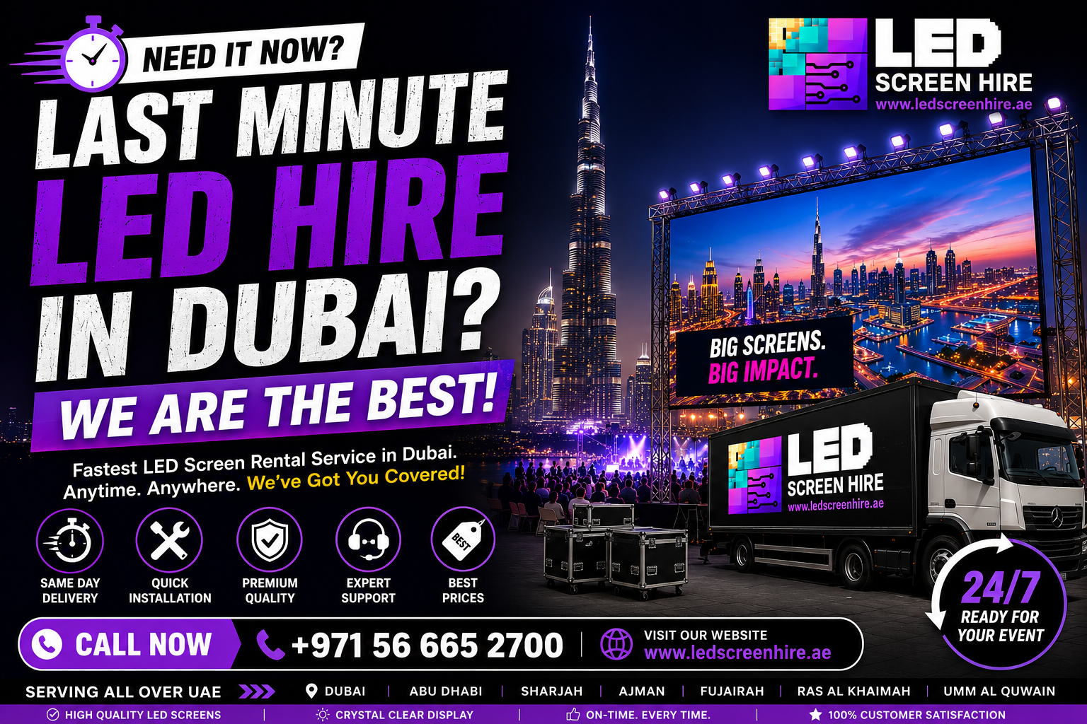 Last-Minute LED Screen Hire in Dubai – We’re Ready When You Are!